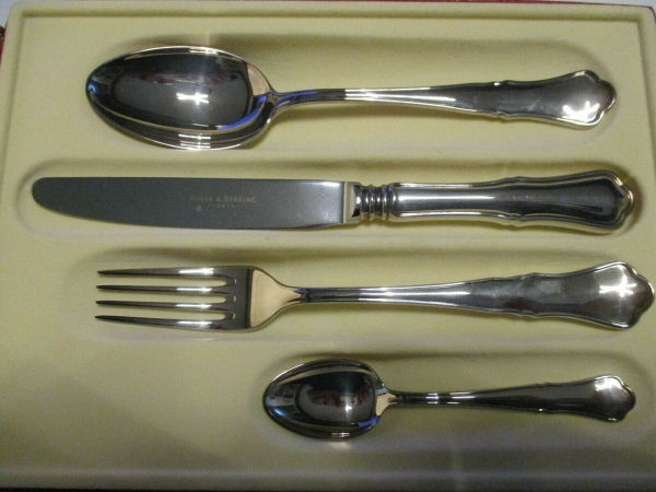 Robbe & Berking - Alt-Chippendale - versilbert - 4tlg. Menübesteck